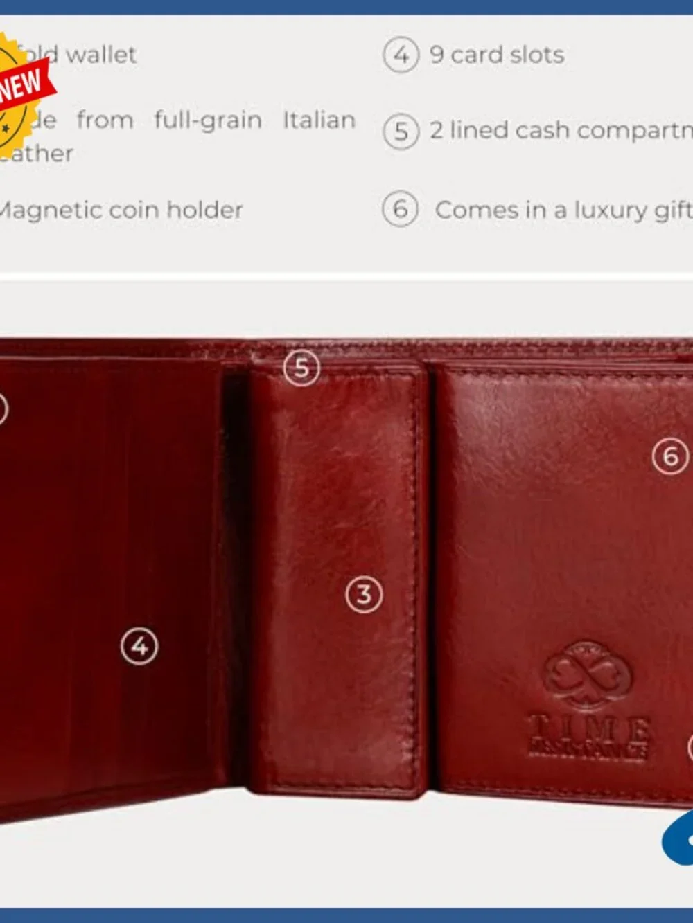 Italian Leather Bifold Wallet with Card Holder and Coin Pocket